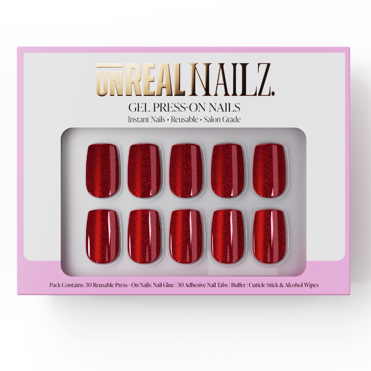 Box of 30 red glossy press on nails