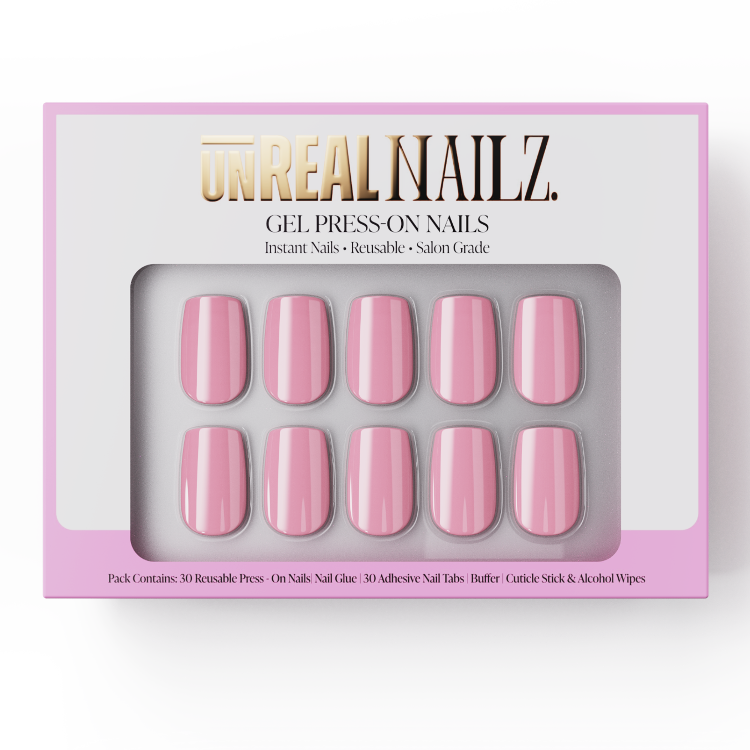 Boxed set of glossy pink short press on nails