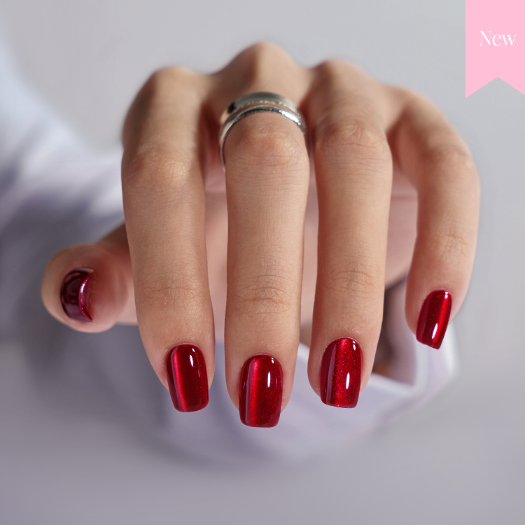 Classic red press on nails with glossy finish and square shape