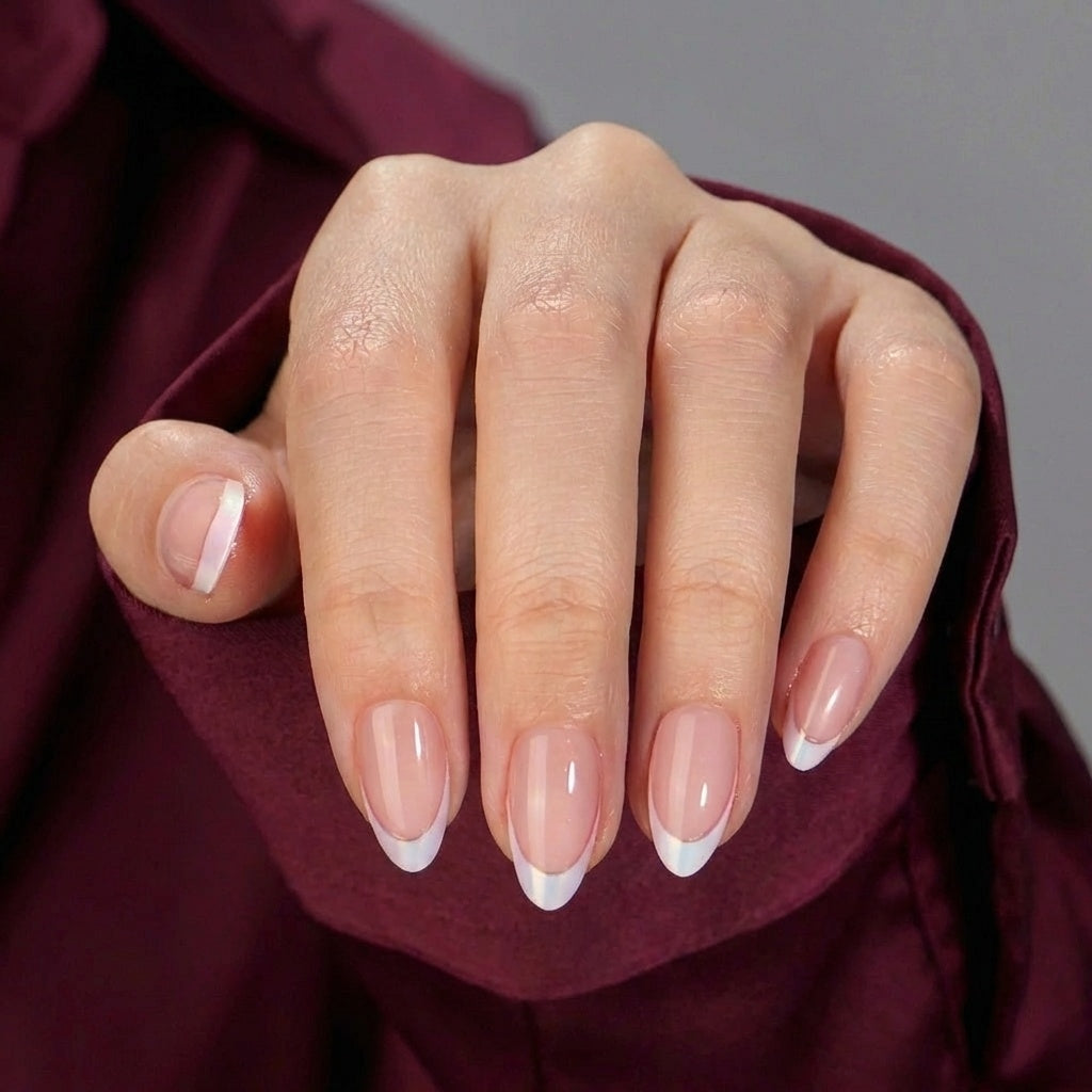 almond shaped french tip gel press on nails